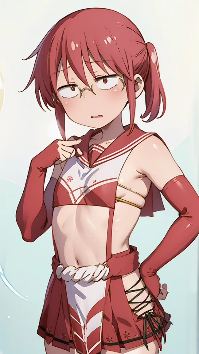 ((badhandv4)) Kobayashi, (Bust size very very small.)), (flat chest:1.2), Posing embarrassed, outfit-Tsubaki, red skirt, red sailor collar, elbow gloves