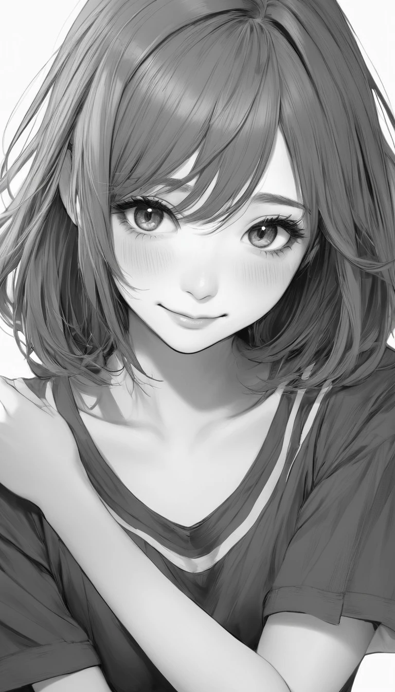 NauSKaaValOfWi, Monochrome, grayscale, More information 1 girl, View your viewers, Sad Smile, Upper Body,