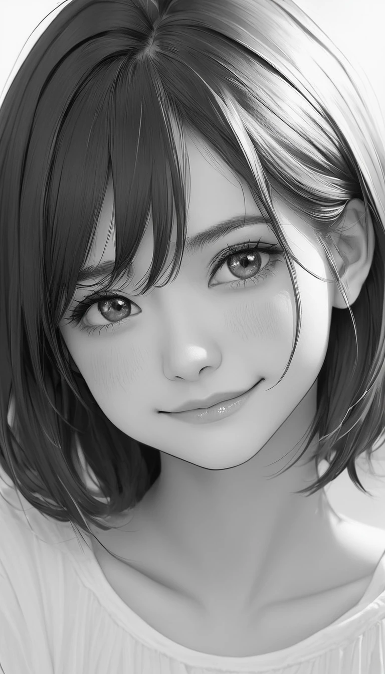 NauSKaaValOfWi, Monochrome, grayscale, More information 1 girl, View your viewers, Sad Smile, Upper Body,