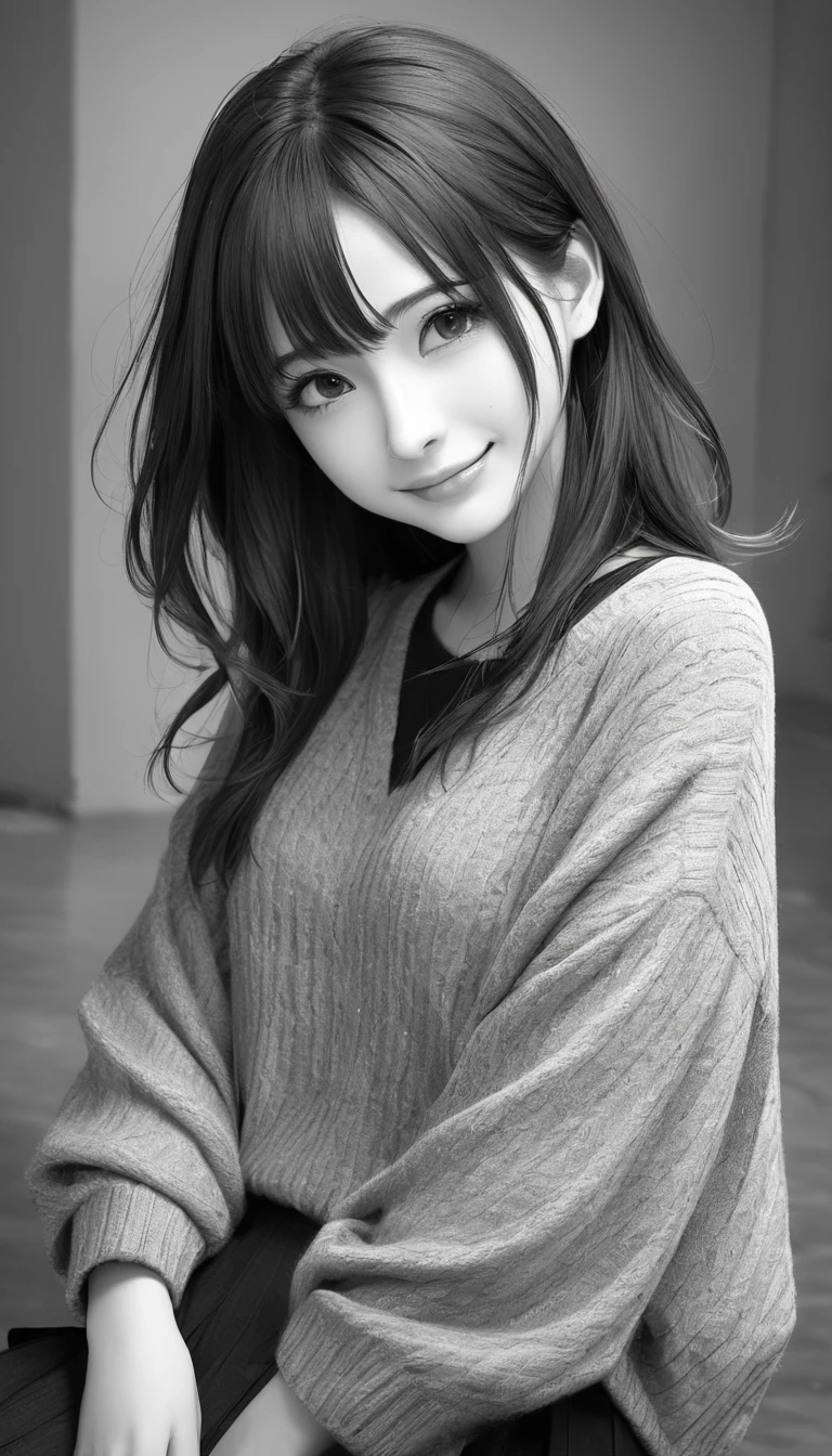 NauSKaaValOfWi, Monochrome, grayscale, More information 1 girl, View your viewers, Sad Smile, Upper Body,