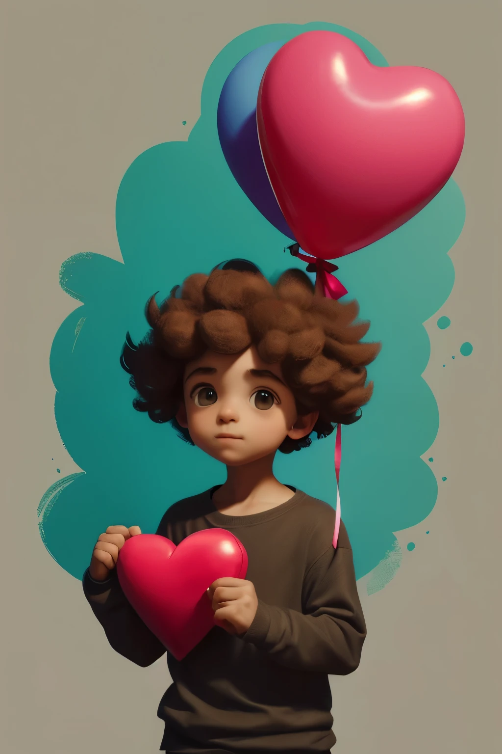 a poster depicts a boy holding a heart shaped balloon, impasto, in the style of sketchfab, poodlepunk, impasto warm tones, #screenshotsaturday, romanticized figures, expressive comic panels, romantic academia --ar 71:128 --stylize 750 --v 6