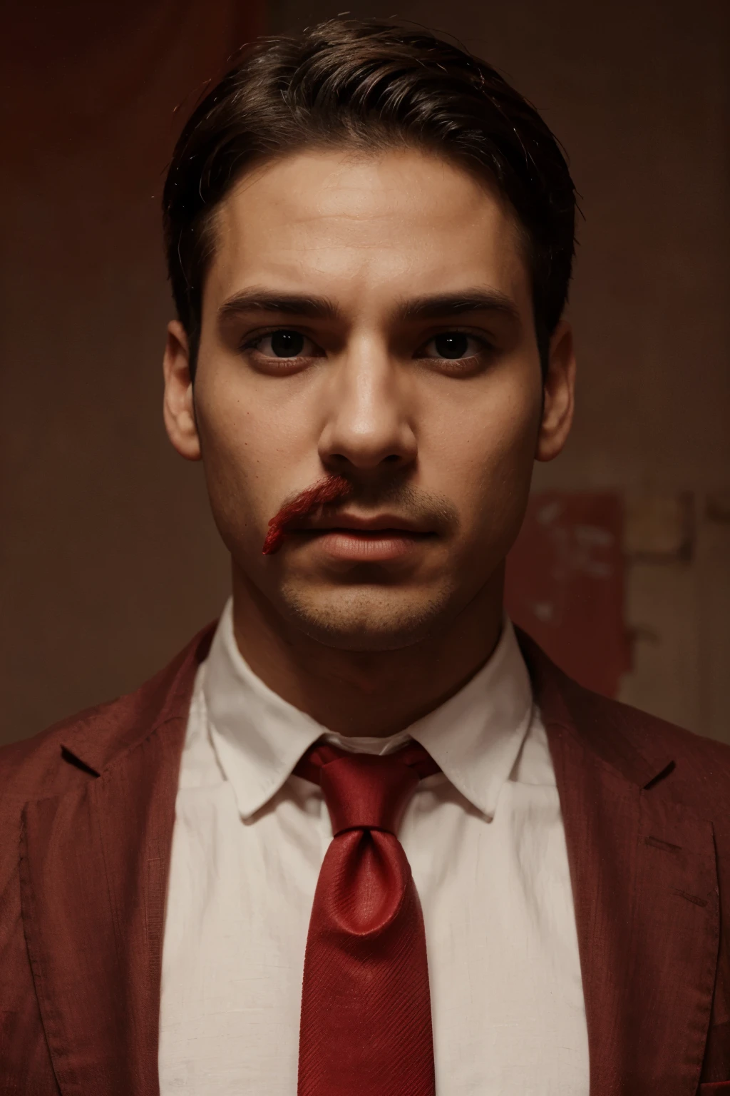 A man . His eyes and mouth are tie with a red cloth