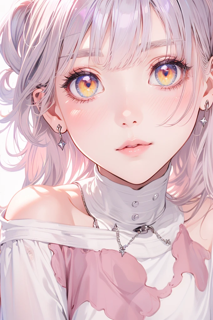 masterpiece, Highest quality, Pixiv, Cool girl, Dark pink brown hair, Curly Hair, Blunt bangs, Straight bangs, Grey Eyes, White skin,,Off-the-shoulder white T-shirt、 Improve、Face close-up、Midnight starry sky background