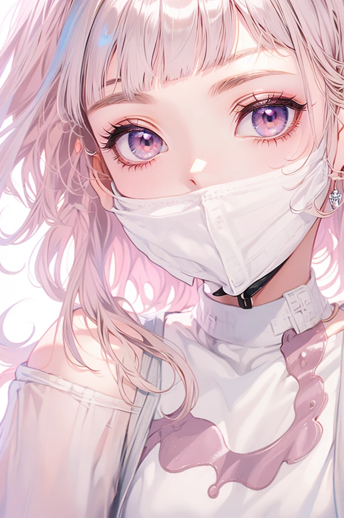 masterpiece, Highest quality, Pixiv, Cool girl, Dark pink brown hair, Curly Hair, Blunt bangs, Straight bangs, Grey Eyes, White skin,,Off-the-shoulder white T-shirt、 Improve、Face close-up、Midnight starry sky background