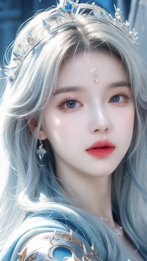 One wearing a blue dress、Close-up of woman holding sword, Beautiful fantasy queen, ((Beautiful fantasy queen)), Beautiful fantasy girl, 2. 5D CGI anime fantasy artwork, Beautiful and charming anime woman, Fantasy woman, Beautiful fantasy art, Full body fairy, Anime Goddess, Beautiful and elegant queen, Fantasy art style, Anime fantasy illustration,White hair