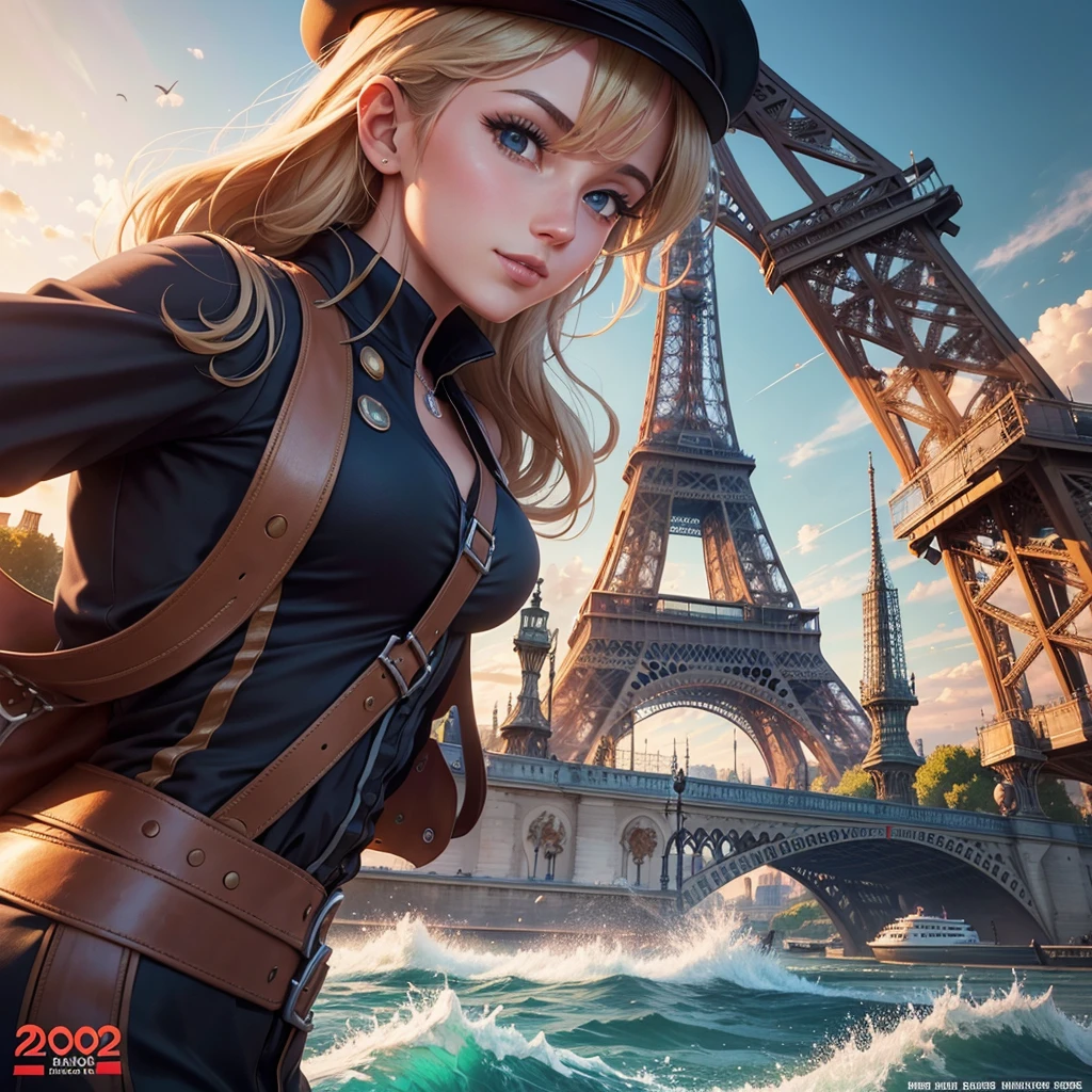 Paris on the Seine,A ship, in front of the eiffel tower,2024, summer, Paris Olympics footage, Official Art, poster ; Official Artwork, game promotional poster