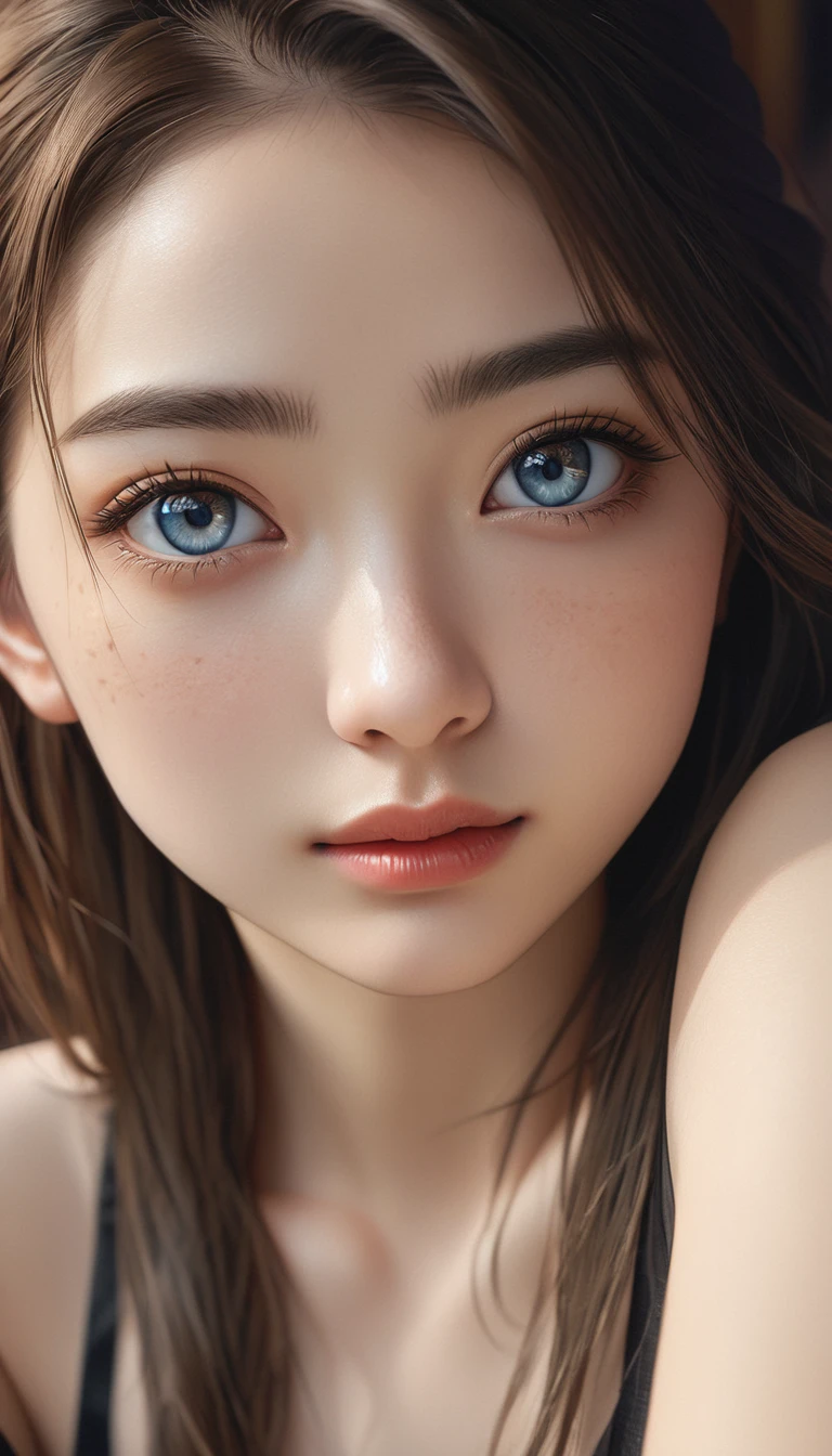 8k, Highest quality, masterpiece, Ultra-high resolution, (realism: 1.4), Original photo, (Realistic skin texture: 1.3), (Film Grain: 1.3), (Selfie angle), 1 girl, Beautiful eyes and facial details, masterpiece, Highest quality, close, Upper Body, Looking at the audience