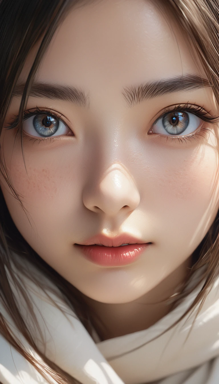 8k, Highest quality, masterpiece, Ultra-high resolution, (realism: 1.4), Original photo, (Realistic skin texture: 1.3), (Film Grain: 1.3), (Selfie angle), 1 girl, Beautiful eyes and facial details, masterpiece, Highest quality, close, Upper Body, Looking at the audience