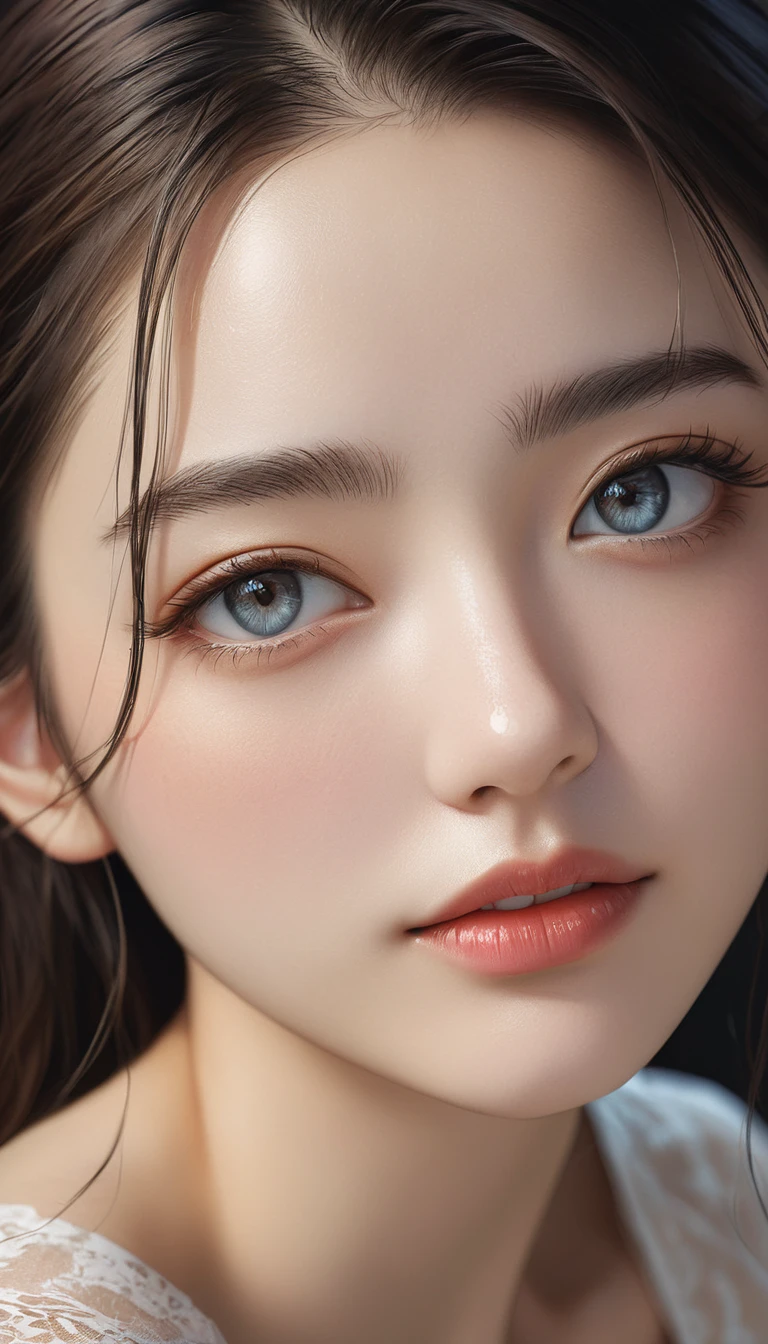 8k, Highest quality, masterpiece, Ultra-high resolution, (realism: 1.4), Original photo, (Realistic skin texture: 1.3), (Film Grain: 1.3), (Selfie angle), 1 girl, Beautiful eyes and facial details, masterpiece, Highest quality, close, Upper Body, Looking at the audience