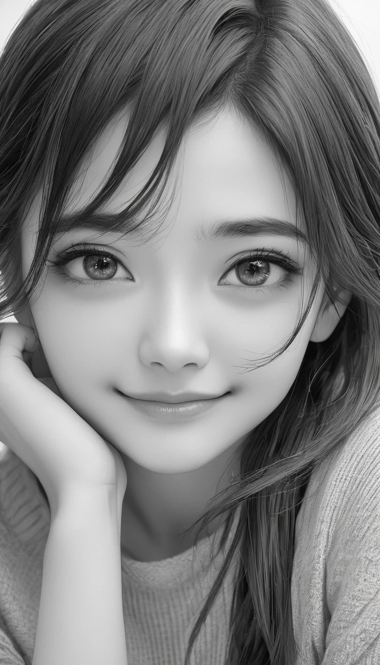 NauSKaaValOfWi, Monochrome, grayscale, More information 1 girl, View your viewers, Sad Smile, Upper Body,