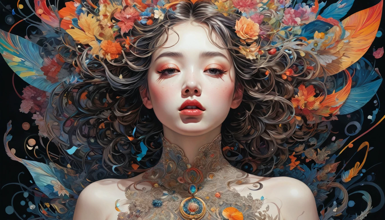 official art, unity 8k wallpaper, ultra detailed, beautiful and aesthetic, masterpiece, best quality, (zentangle, mandala, tangle, entangle), (fractal art:1.3) , 1girl, extremely detailed, dynamic angle, cowboyshot, the most beautiful form of chaos, elegant, a brutalist designed, vivid colours, romanticism, by james jean, roby dwi antono, ross tran, francis bacon, michal mraz, adrian ghenie, petra cortright, gerhard richter, takato yamamoto, ashley wood, atmospheric, ecstasy of musical notes, streaming musical notes visible, full body