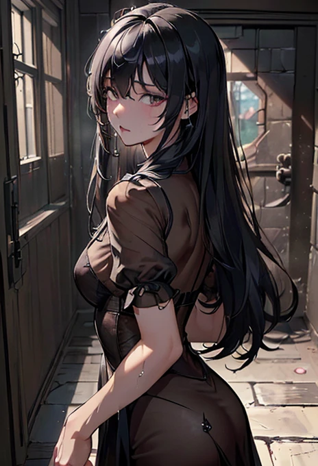 (masterpiece:1.5)、(Highest quality:1.5)、(8k:1.2)、(Very detailed:1.2)、(Actual:1.2)、(超High resolution:1.2)、(Highly detailed and Actual skin:1.2)、(The eyes are very detailed、clean:1.2)、(He was locked in the basement..:1.5)、(Violent sexual acts with men:1.6)、(Overflowing love juice:1.4)、(When the hiccups stop:1.5)、rest、(18 year old slim woman:1.3)、(Beautiful eyeliner)、(Beautiful eyeshadow)、Natural lips、rest、(黑色破碎transparent蕾丝内衣套装:1.6)、(transparent)、(极度transparent单薄)、rest、(Long black hair covering one eye.:1.3)、(Bust of a Giant)、(I'I抽搐:1.6)、(blush:1.2)、(Ecstasy:1.6),(at last:1.2),(Vulgar:1.2),(fool:1.2),(vapor:1.2),(trembling:1.8),(tears:1.2),(Laziness:1.5),(Sweat:1.4),(Eyes Wide Open:1.6)、(Sexy Lingerie:1.6)((Highest quality、masterpiece、High resolution))、(((Photographed from the crotch up:2.5、Cute Smile:1.5、blush:1.5、White liquid:1.5、、bukkake sex:2.5、bukkake sex、Wet body:2.5、Wet body、Wet Hair:2.5、Wet Hair、Creampie:2.5、Creampie、Big Breasts、Cleavage)))、