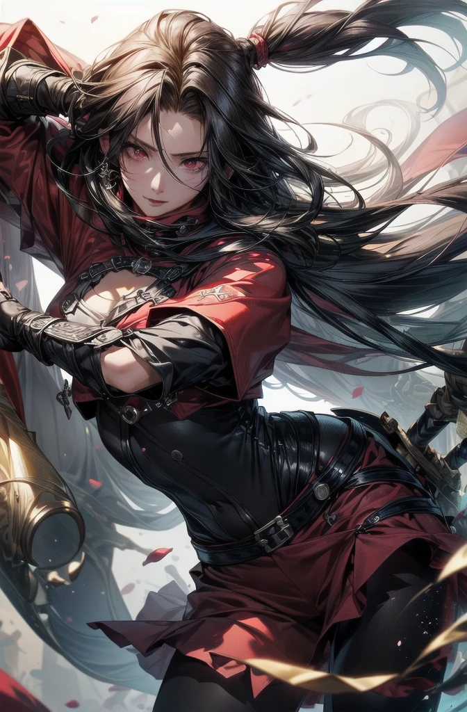 (Abdominal musclesurdos, High resolution, Ultra-detailed, High resolution), masterpiece, Best Quality, Final FantasyVII, Vincent Valentine, 1 man only, good looking, Wide range, Black Hair, Bright red eyes, Fine eyes and a fine face, armor, ((Complex weapons)), Sitting on the throne, Leg spread, Influenced smile, Annoying. Final Fantasy, Abdominal muscles, Cool pose, 頭に手を置いてベッドの上のAnime Boy, Beautiful anime poses, Anime hombre good looking, Anime Male Characters, Amazing anime 8k, Detailed Anime Character Art, Concepto de anime High resolution Anime MacManus, Anime Boy, ikuto yamashita, CG animation soft art, Manga wallpapers 4K, Inspired by Hiro Yamagata, Anime Wallpaper