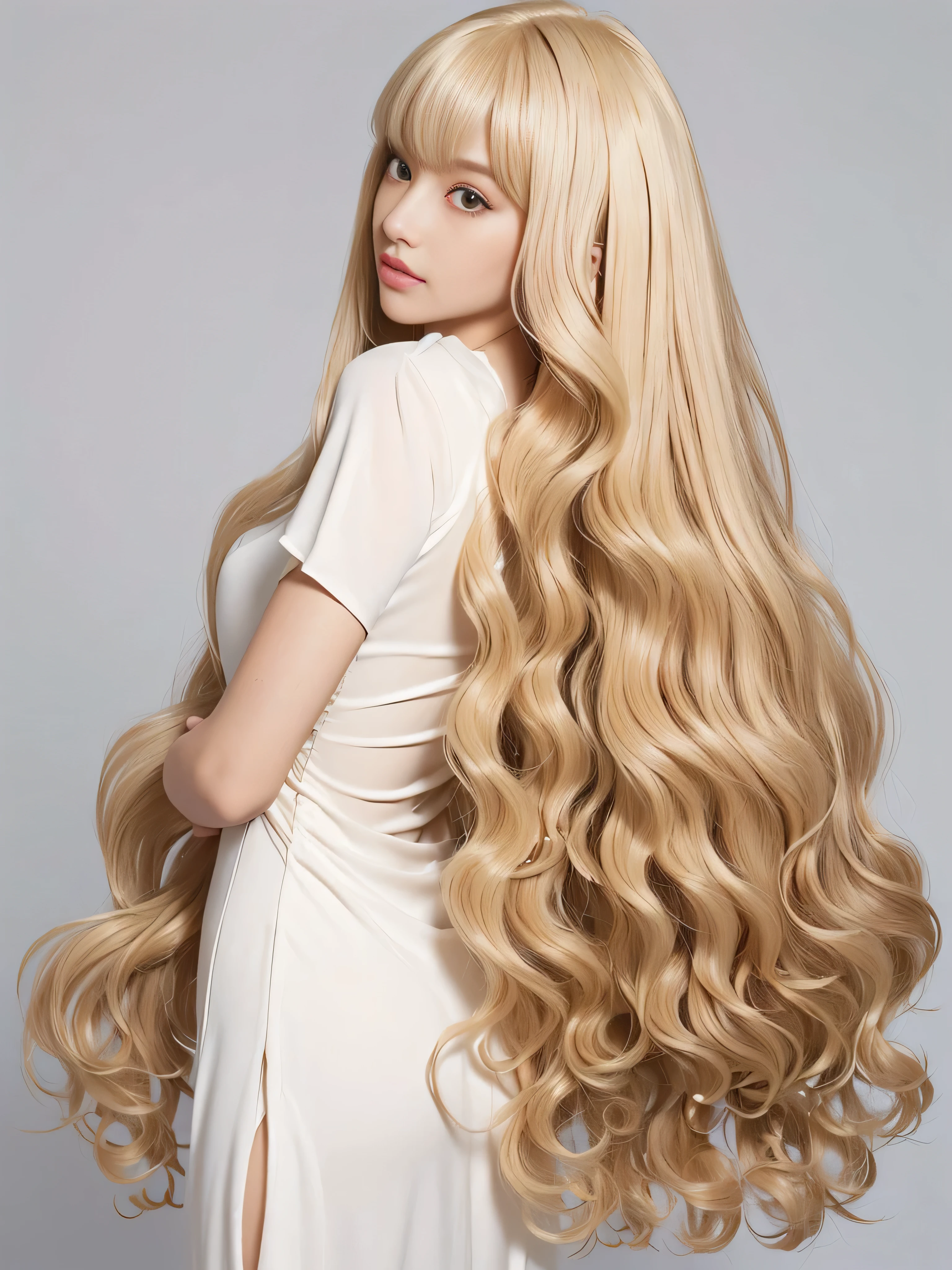 (Pure white wall background:1.8. Upper body photo from the knees up) ((Random poses to reveal as much of the dress as possible, Keep your back and hair as clean as possible.:1.5)) ((Her hair is incredibly straight.:1.5)) ((Beautiful model with long blonde hair, girl with super length Hair, extremely length Hair, extra length Hair, very long, Flowing Hair, very length Hair, length Hair girl, very long, Flowing blonde hair, length Hair windy, very longbionde, length, Flowing Hair, length and or curly hair, with length Hair, length Hair!!!! Her Highest quality hair is long and 真っ直ぐ or curly hair very long, Highest qualityのブロンド, length hair in the center, Highest quality long Straight or curly hair, length, Straight or curly hair, beautiful, High quality blonde hair, length and bionde Highest quality Straight or curly hair, length Hair, length and Straight or curly hair, Highest quality bionde, Perfect silky Straight or curly hair of the Highest quality, Straight or curly hair, Highest quality bionde, length bionde Straight or curly hair, length, Light blonde hair Her hair is long and Straight or curly hair, very longbionde, length hair in the center, length Straight or curly hair, length, Straight or curly hair, beautiful hair of the Highest quality, length Hair, length, Straight or curly hair bionde , length and free Straight or curly hair bionde, Straight or curly hair bionde)) (Her bangs are perfect.:1.3) (France's most beautiful 24-year-old hair model) ((Highest quality)), ((masterpiece)), (Family Friendly) (Get used to it) Perfect Face (Her skin is a typical French complexion....、And very detailed) (Big Breasts) (She is wearing a gorgeous light blue princess dress:1.5) (She has a beautiful French face and a typical French figure...., Narrow eyes) (She has perfect beautiful makeup and face Lipstick is light red A solid eyeliner) ((Rich 1.4)) (Extremely detailed 8K) (Ultra-fine skin texture 1.4) (Now, Vibrant:1.4), double eyelid Sharp focus:1.2、Beautiful woman