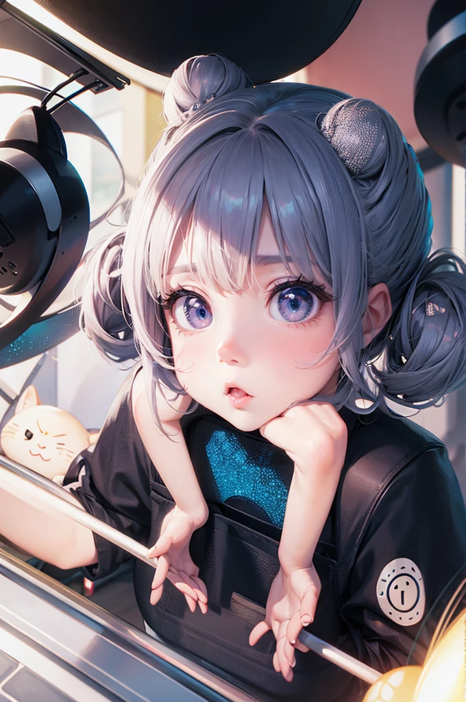 Bun face，child，Big eyes and small mouth