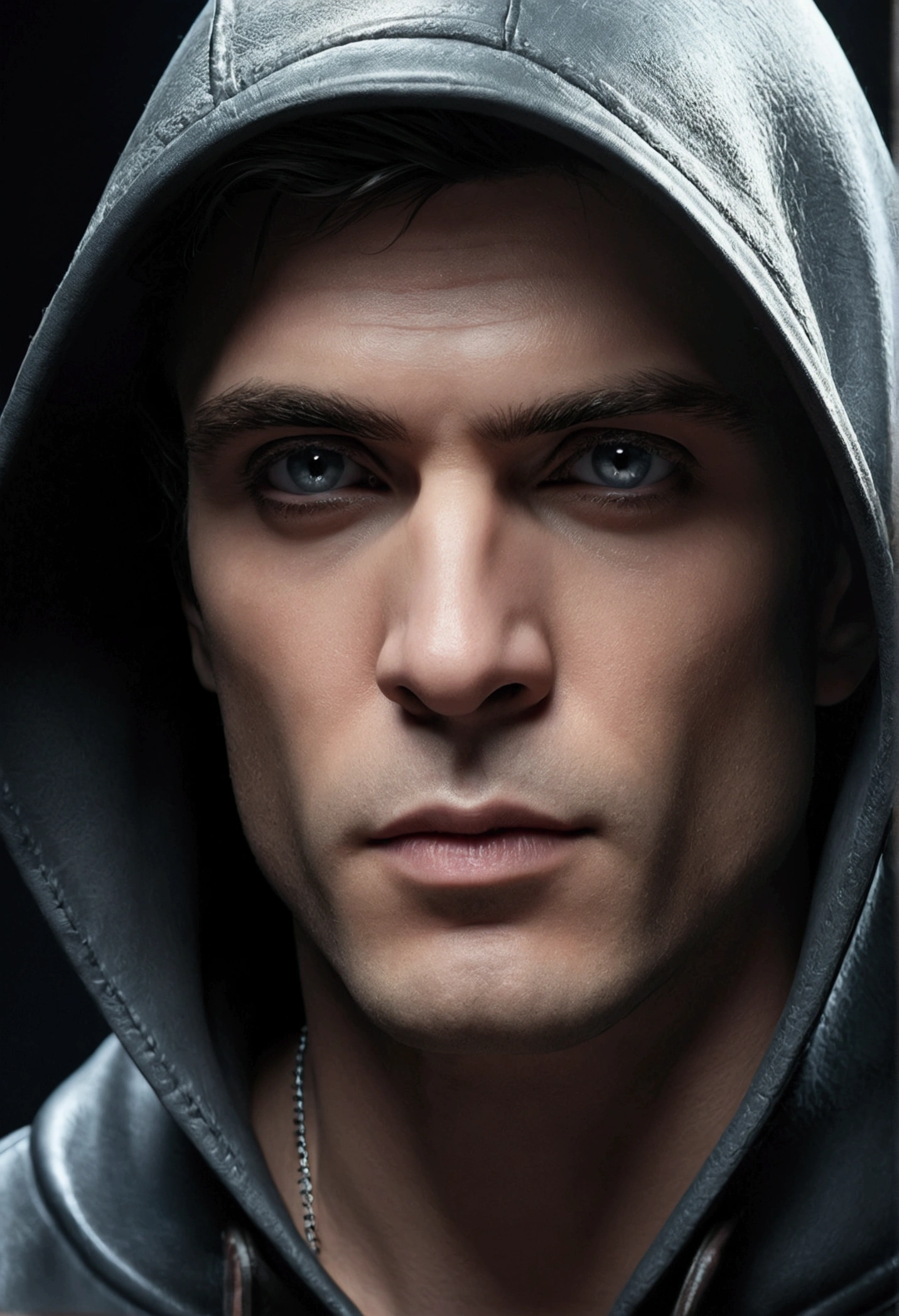 (best quality,highres,masterpiece:1.2),ultra-detailed,realistic,portrait,detailed hood,men's fashion,dark atmosphere,cold color tone,studio lighting