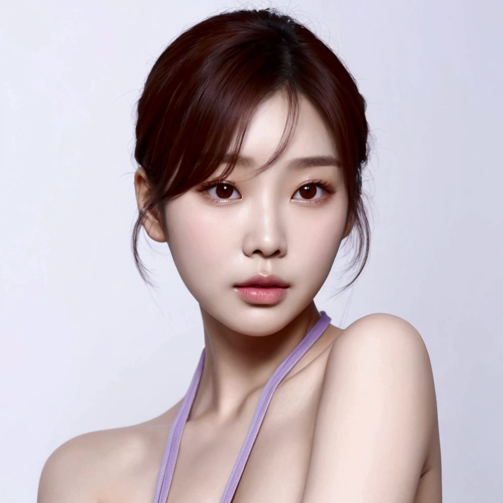 A closeup of a woman in a purple top posing for a photo, Heonhwa Choe, sun yunjoo, parque me, lee ji-eun, Lee Ji Eun, beautiful south korean woman, gorgeous korean young woman, gorgeous korean young woman, Jaeyeon Nam, shin min jeong, jiyun chae, kwak ji young