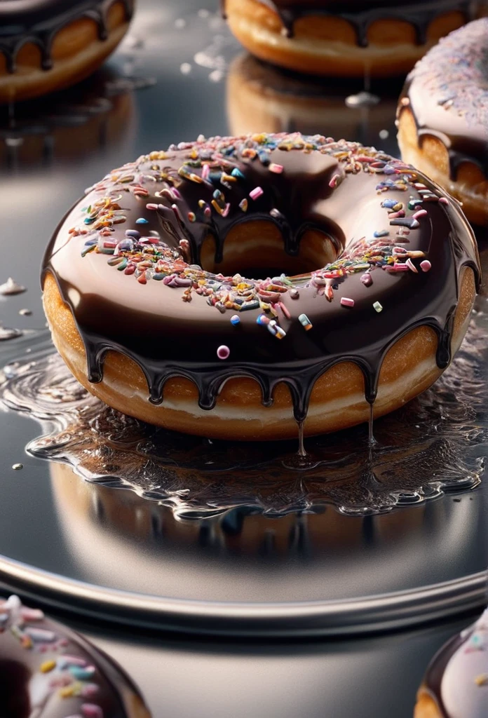 (mercury composed of one woman eats a donut :1.7) rising from a puddle of liquid mercury, extremely shiny, smooth surface texture, polished surface, reflective, 45 degrees angle from the front, tesselation ral-chrome, (donut in mouth), Photorealistic, Hyperrealistic, Hyperdetailed, analog style, detailed skin, matte skin, soft lighting, subsurface scattering, realistic, heavy shadow, masterpiece, best quality, ultra realistic, 8k, golden ratio, Intricate, High Detail, film photography, soft focus