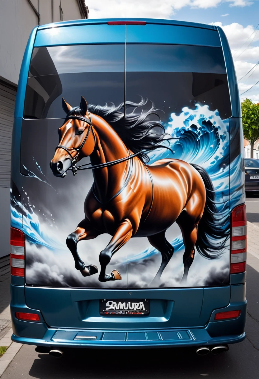Arafed machine with a horse on its side, Airbrush Николы Аврамова, Tumblr, Street art, Realistic painting, detailed Airbrush искусство, The Art of Airbrushing, Airbrush, Airbrush искусство, anime car wrap, samurai vinyl film, incredible picture, Car paint, Awesome work, Professional painting