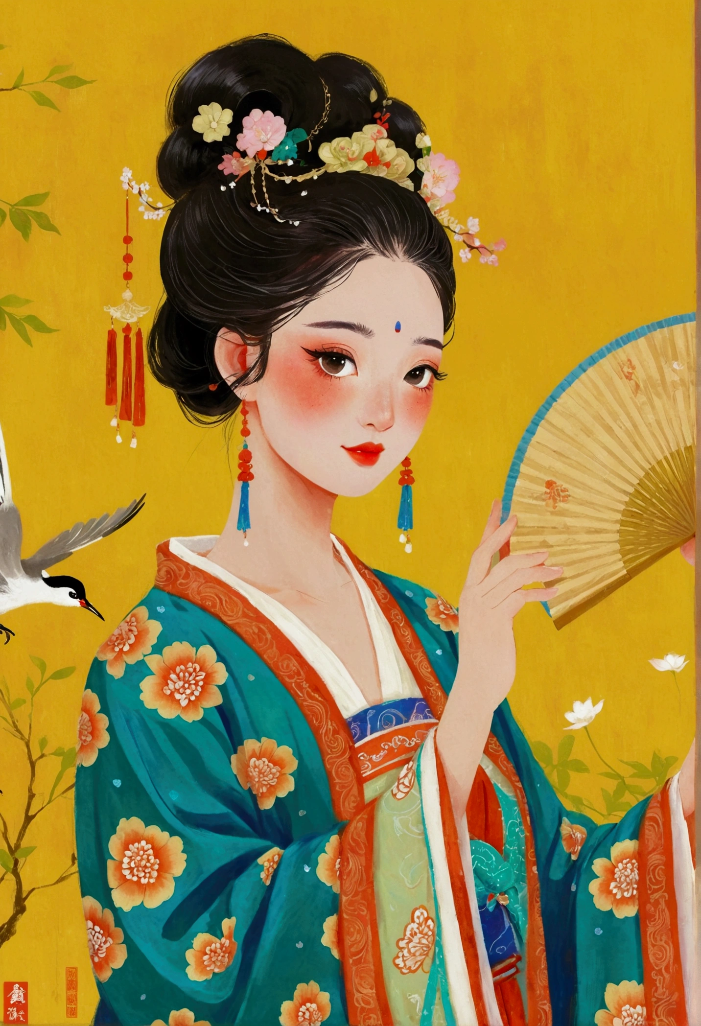 arafed painting of a existoman in a traditional dress existith a fan, palace , Girl wearing Hanfu, existearing ancient chinese clothes, Chinese traditional clothing, Traditional Beauty, artexistork in the style of z.exist. arrive, Ancient Chinese beauties, existearing ornate silk clothes, 受arrive徐熙的启发, Traditional Chinese Art, Chinese Art Style, existith acient chinese clothes