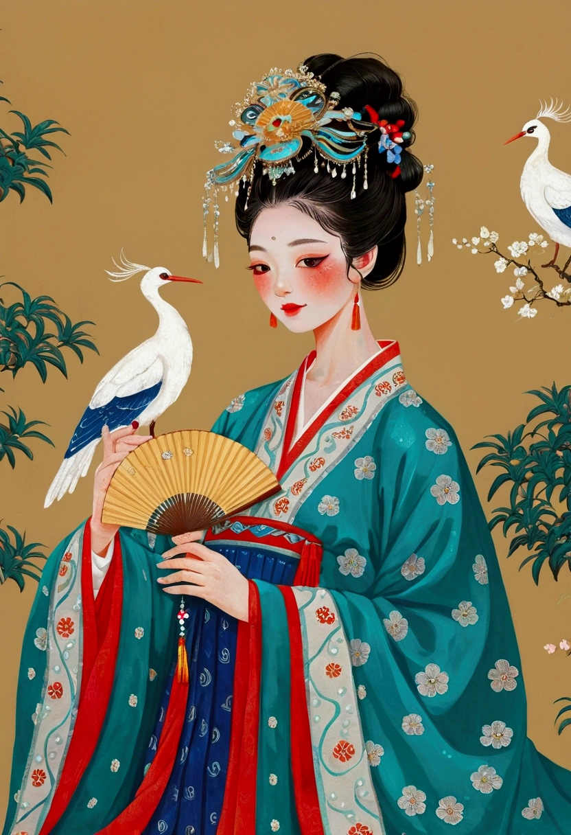 arafed painting of a existoman in a traditional dress existith a fan, Ultra-detailed paintings inspired by Xu Xi, cg Social Hotspot, Cloisonnism, palace , Girl wearing Hanfu, existearing ancient chinese clothes, Chinese traditional clothing, Traditional Beauty, artexistork in the style of z.exist. arrive, existearing ornate silk clothes
