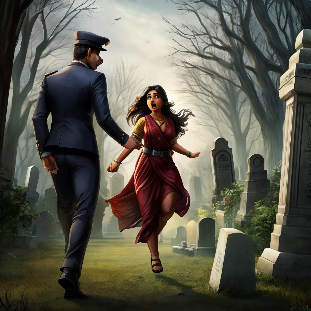 More afraid of dogs than ghosts, Priya keeps running until the barking stops. Moving further, she meets a man who is the cemetery's watchman.