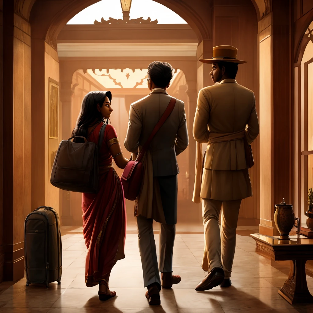 Meeting the watchman again, Priya declines his offer for tea, saying she has to leave quickly. She heads back to the hotel, packs her bags, and waits in the lobby for morning."