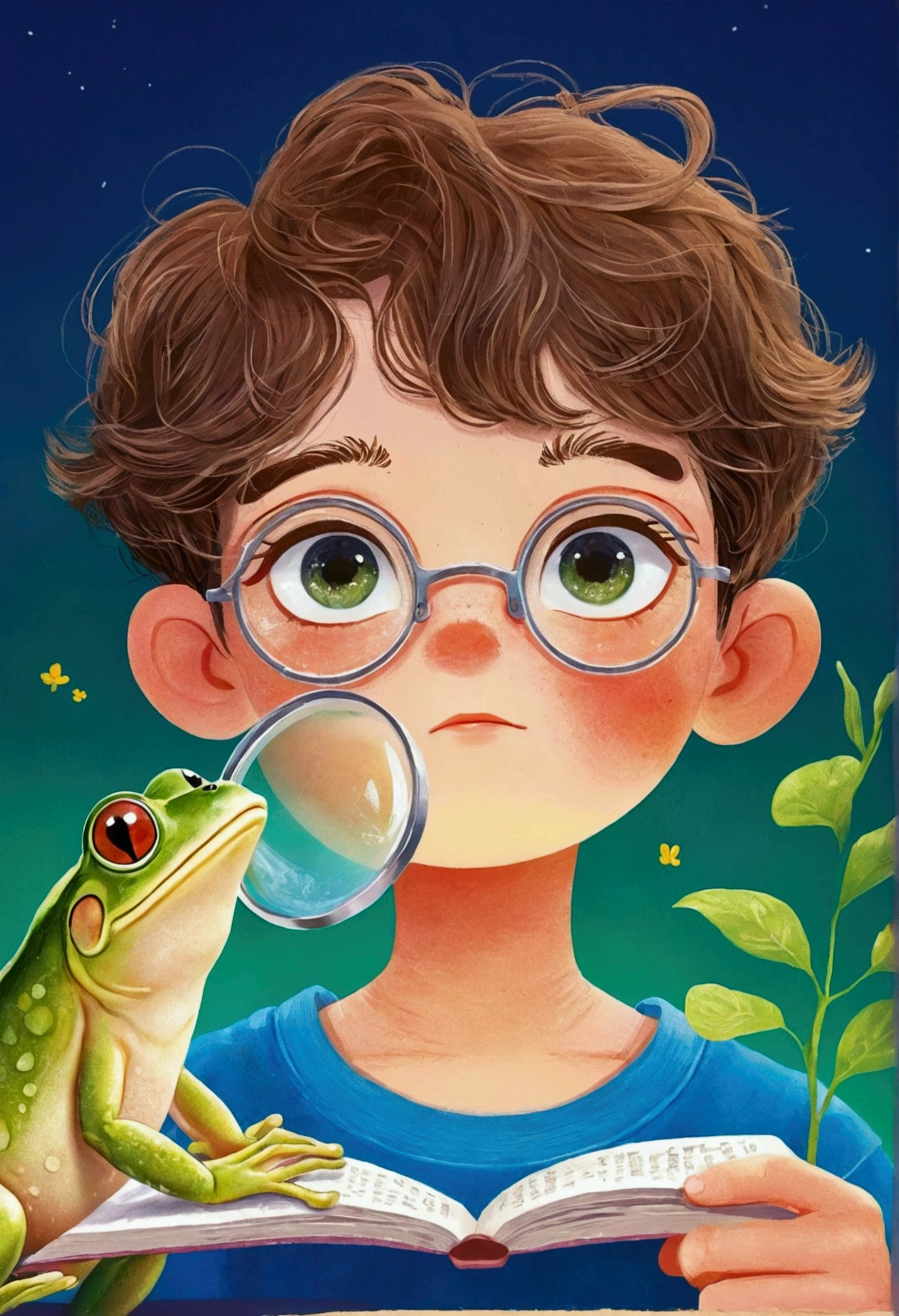 illustration：A boy observing a frog through a magnifying glass, 梅青 的故事书illustration, devianart contest winners, Concept Art, ??书籍illustration, ??书籍illustration, ??书籍illustration, ??书籍illustration, colorful ??书籍illustration, ??书籍illustration, Children&#39;s illustrations, ??书籍illustration, 故事书illustration, Children&#39;s illustrations