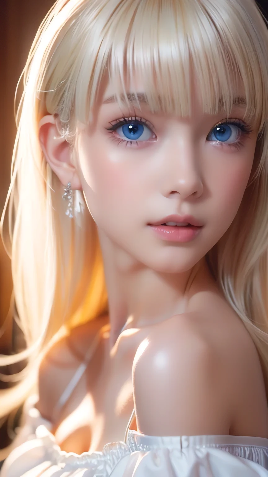 8k,Highest quality,The real picture,Intricate details,超A high resolution,Depth Field,Masseter muscle area,Natural soft light,Professional Lighting,One ,(cute:1.2),(Gothic Fashion),Bright expression,Young shiny glossy white glossy skin,The ultimate beauty,The ultimate beautiful blonde girl,The most beautiful platinum blonde hair in the world,Shiny light blonde hair,Long silky blonde hair,Shiny beautiful bangs,Sparkling, clear and attractive blue eyes,Very beautiful, lovely, cute1, beautiful blonde girl with a baby face、Blond hair blowing in the wind、Off the shoulder