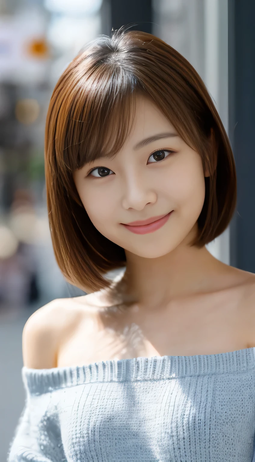 masterpiece,best quality,(Japanese girl),((Beautiful girl)),cleavage,(off shoulder:1.2),(perfect body beauty:1.2),(shy smile),from above