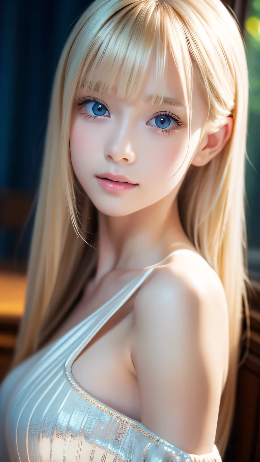 8k,Highest quality,The real picture,Intricate details,超A high resolution,Depth Field,Masseter muscle area,Natural soft light,Professional Lighting,One 15-year-old girl,(cute:1.2),(Gothic Fashion),Bright expression,Young shiny glossy white glossy skin,The ultimate beauty,The ultimate beautiful blonde girl,The most beautiful platinum blonde hair in the world,Shiny light blonde hair,Long silky blonde hair,Shiny beautiful bangs,Sparkling, clear and attractive blue eyes,Very beautiful, lovely, cute1, beautiful blonde girl with a baby face、Blond hair blowing in the wind、Off the shoulder