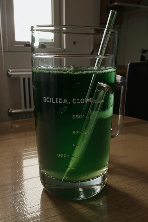 Science beaker with green water inside