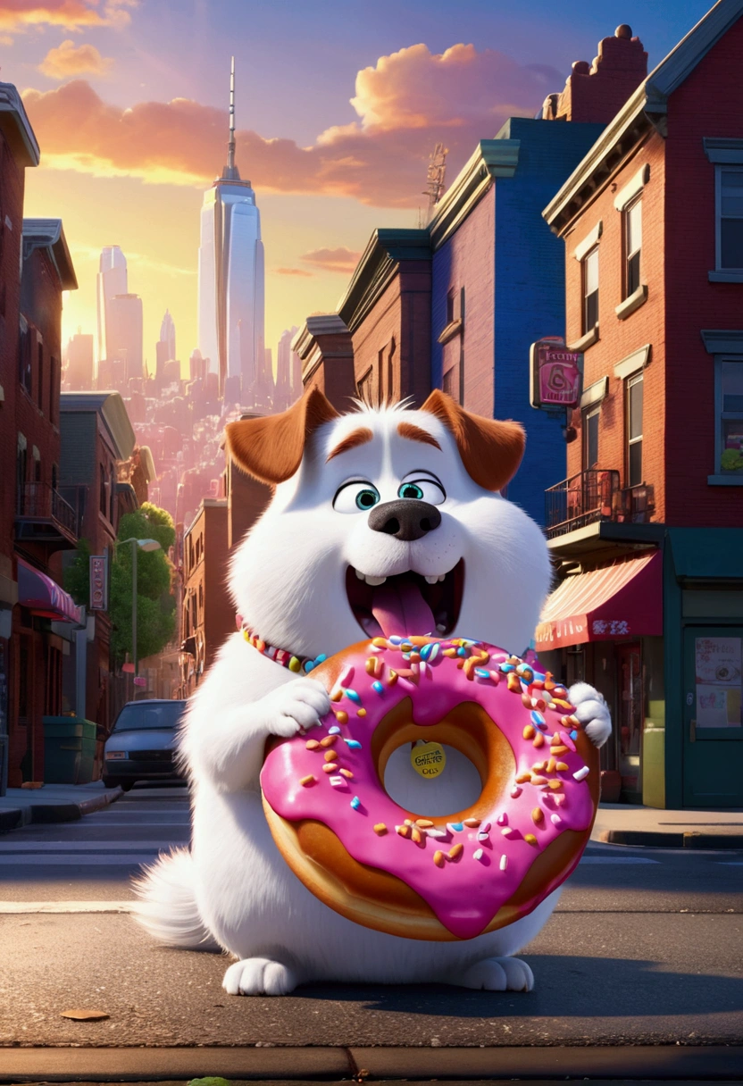 Eating Donuts, by Richard Scarry, full body, cinematic still, (best quality, masterpiece, photorealistic), very aesthetic, perfect composition, intricate details, ultra-detailed, vivid colors