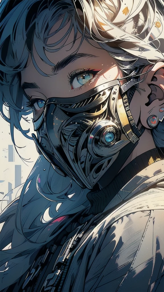 (((masterpiece, highest quality))),(((solo:1.2))),(((1girl:1.2))),32k wallpaper, very detailed, poster, vintage science fiction,((bauhaus)),(shape),(((abstract))),(mid century modern),(((((portfolio))))),(((((Close-up))))),(((((bust up))))),((((more various angle)))),((((highlight)))),((((heterochromia)))),(((complete. detailed face))),((((Extremely talented)))),(((((most complecated all cover mask))))),(Colorful color scheme),(((detailed unlimited complete equipment : shining Artificial eye))),(((((Absolutely simple background))))),(((texture : halftone))),(((Hold your mouth with your hand)))