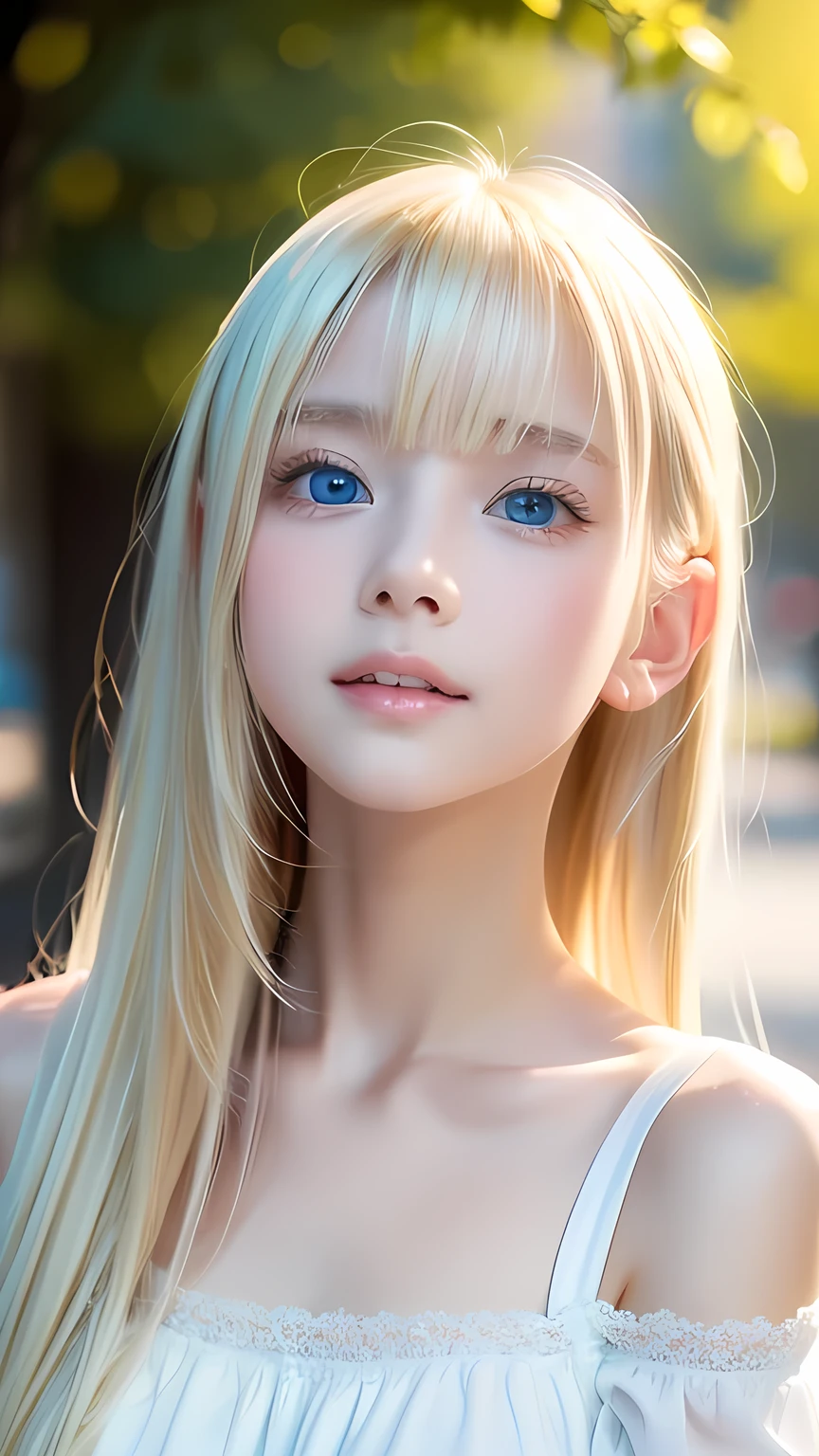 8k,Highest quality,The real picture,Intricate details,超A high resolution,Depth Field,Masseter muscle area,Natural soft light,Professional Lighting,One 15-year-old girl,(cute:1.2),(Gothic Fashion),Bright expression,Young shiny glossy white glossy skin,The ultimate beauty,The ultimate beautiful blonde girl,The most beautiful platinum blonde hair in the world,Shiny light blonde hair,Long silky blonde hair,Shiny beautiful bangs,Sparkling, clear, attractive, very bright cream white ice blue eyes,Very beautiful, lovely, cute1, beautiful blonde girl with a baby face、Blond hair blowing in the wind、Off the shoulder