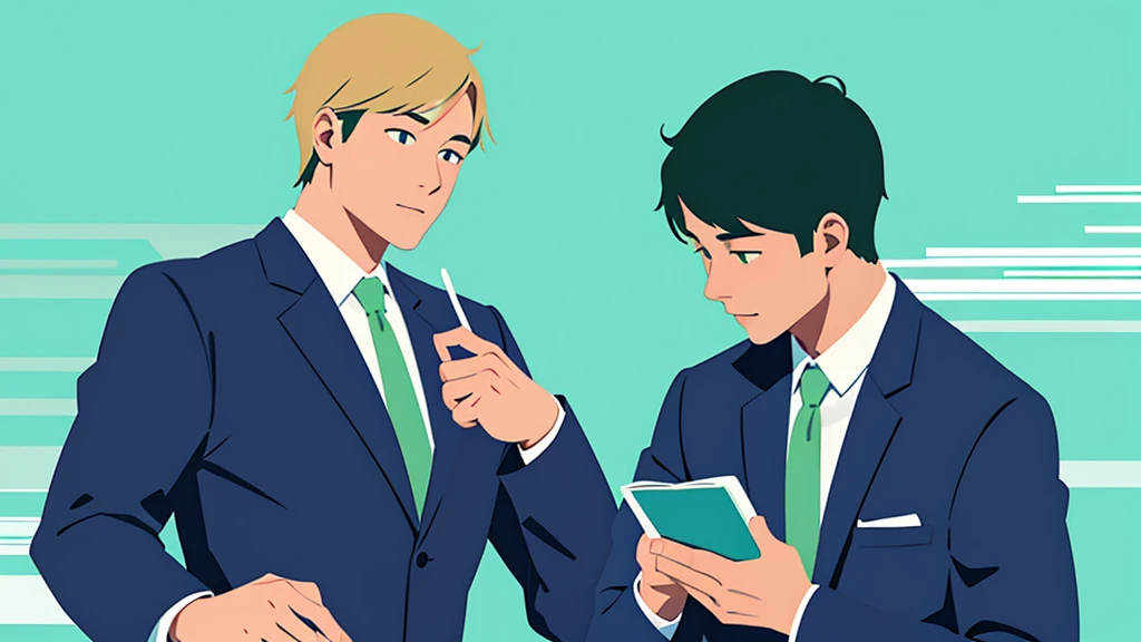 喜ぶmale、Wearing a suit、Left facing、maleのビジネスマンが仕事が終わって嬉しそうな様子, male, Appearance and appearance, high quality, High resolution ,Illustration using only green color Pastel edited illustration, James Gillard&#39;s style, Flat style illustration, Digital style illustration, Modern magazine illustration!Pop illustrations