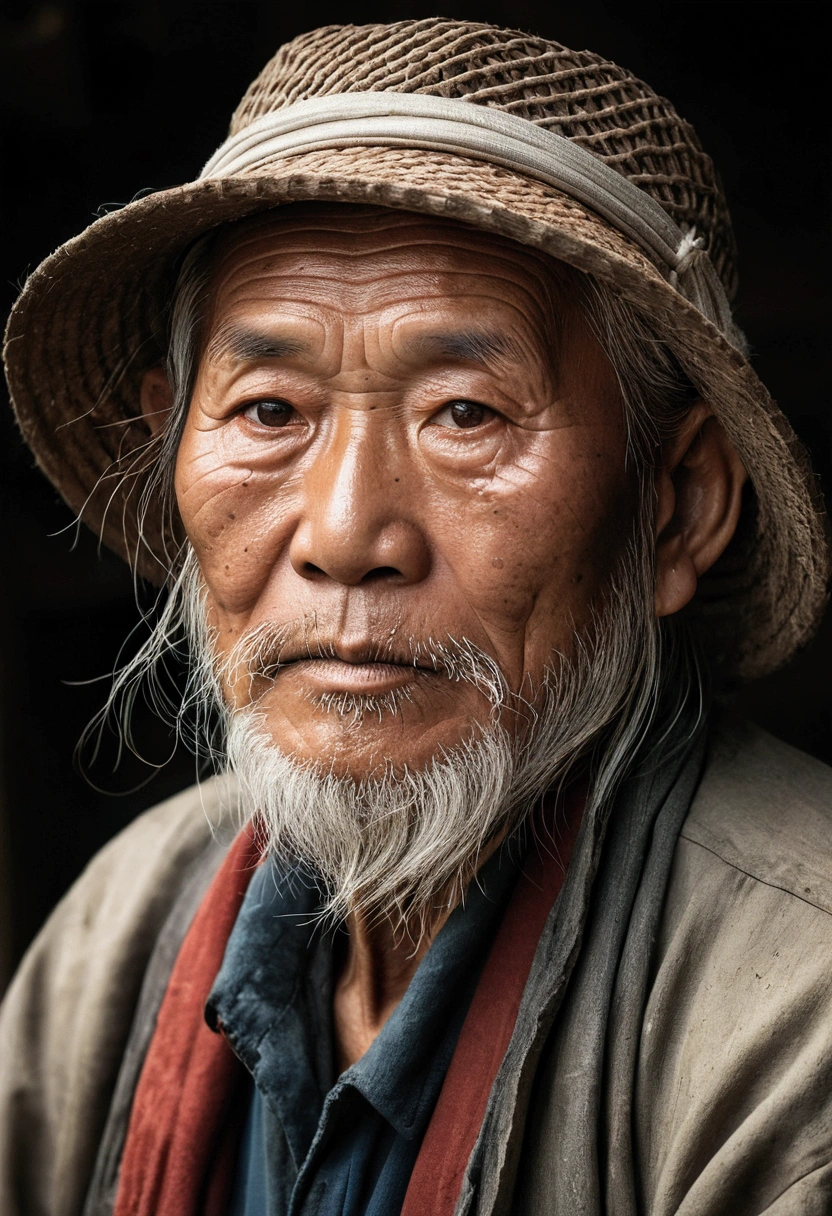 China-style，Old fishermen，Portrait works，Photographic works，Ultimate detail，Reasonable composition，tmasterpiece，high-class，figure portrait，8K，Movie light source，high qulity，
