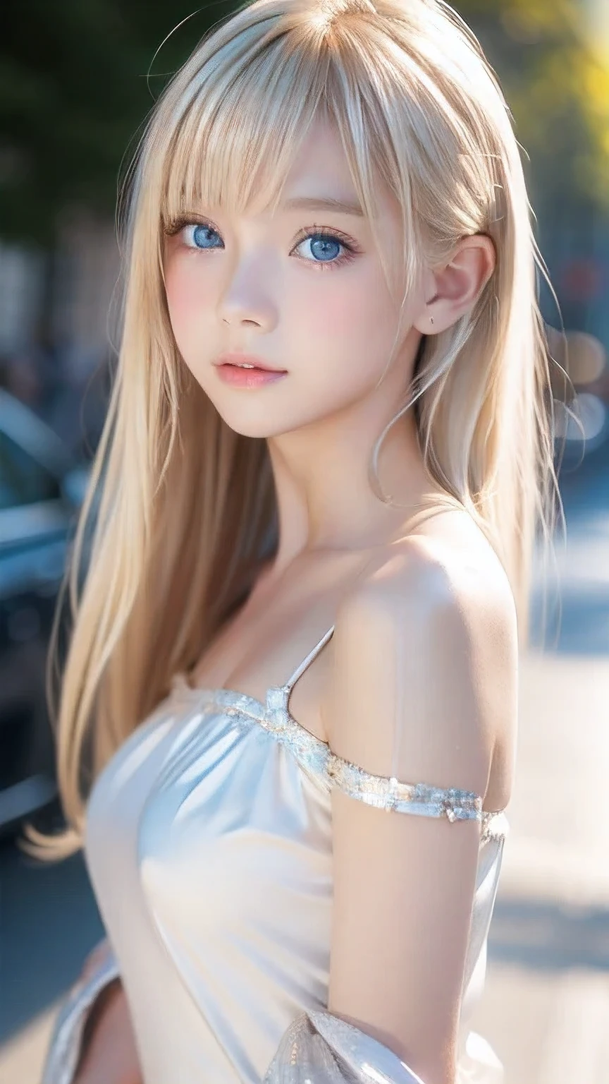 8k,Highest quality,The real picture,Intricate details,超A high resolution,Depth Field,Masseter muscle area,Natural soft light,Professional Lighting,One ,(cute:1.2),(Gothic Fashion),Bright expression,Young shiny glossy white glossy skin,The ultimate beauty,The ultimate beautiful blonde girl,The most beautiful platinum blonde hair in the world,Shiny light blonde hair,Long silky blonde hair,Shiny beautiful bangs,Sparkling, clear, attractive, very bright cream white ice blue eyes,Very beautiful, lovely, cute1, beautiful blonde girl with a baby face、Blond hair blowing in the wind、Off the shoulder