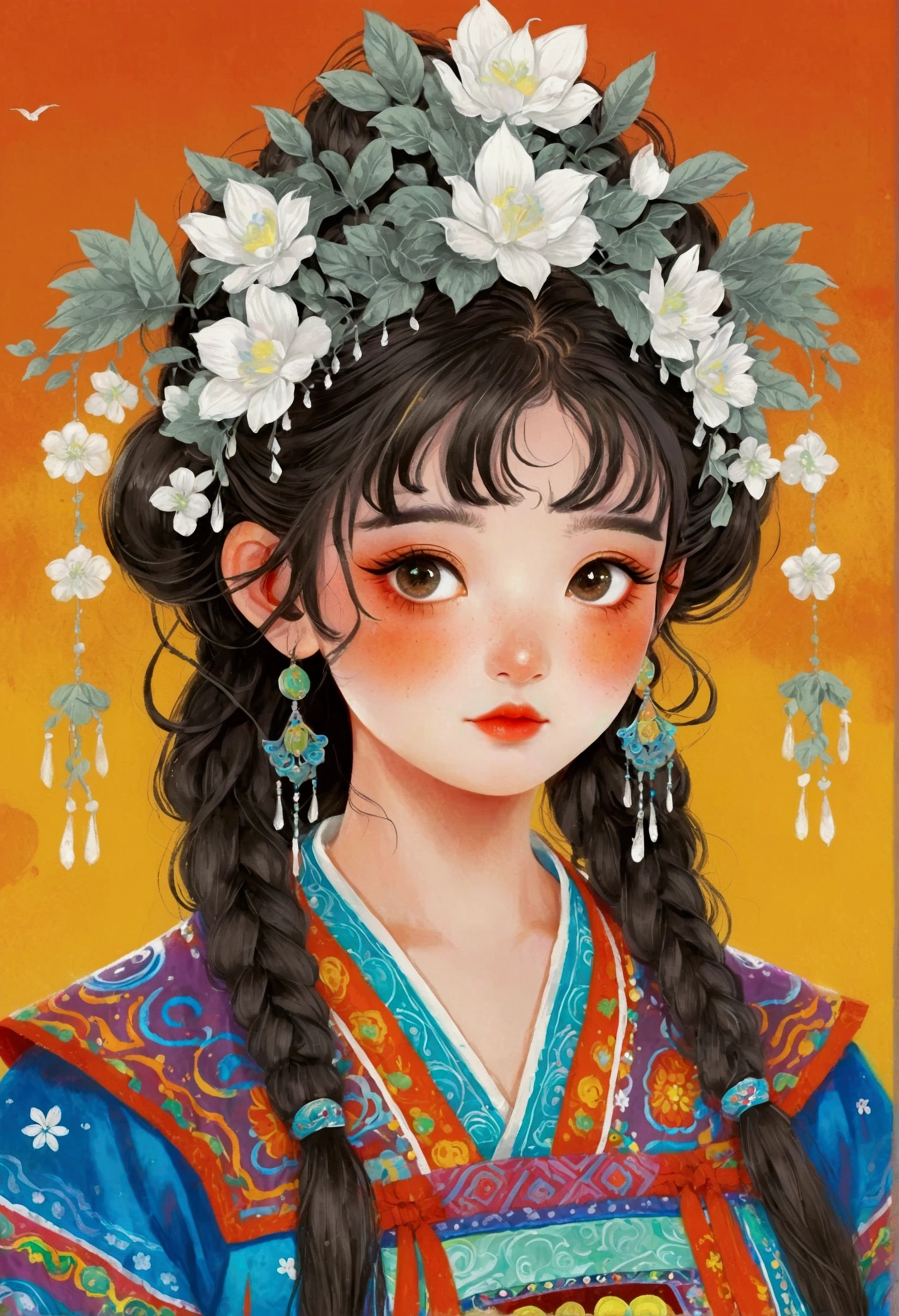 Cute girl wearing Chinese Miao costume, Lovely and detailed digital art, official art works, A beautiful artistic illustration, Lovely detailed artwork, high detailed official art works, Cute numbers, by Qu Leilei, Yu Zhiding, Popular on cgstation, traditional Chinese, Detailed digital anime art, guweiz style artwork, Beautiful character painting