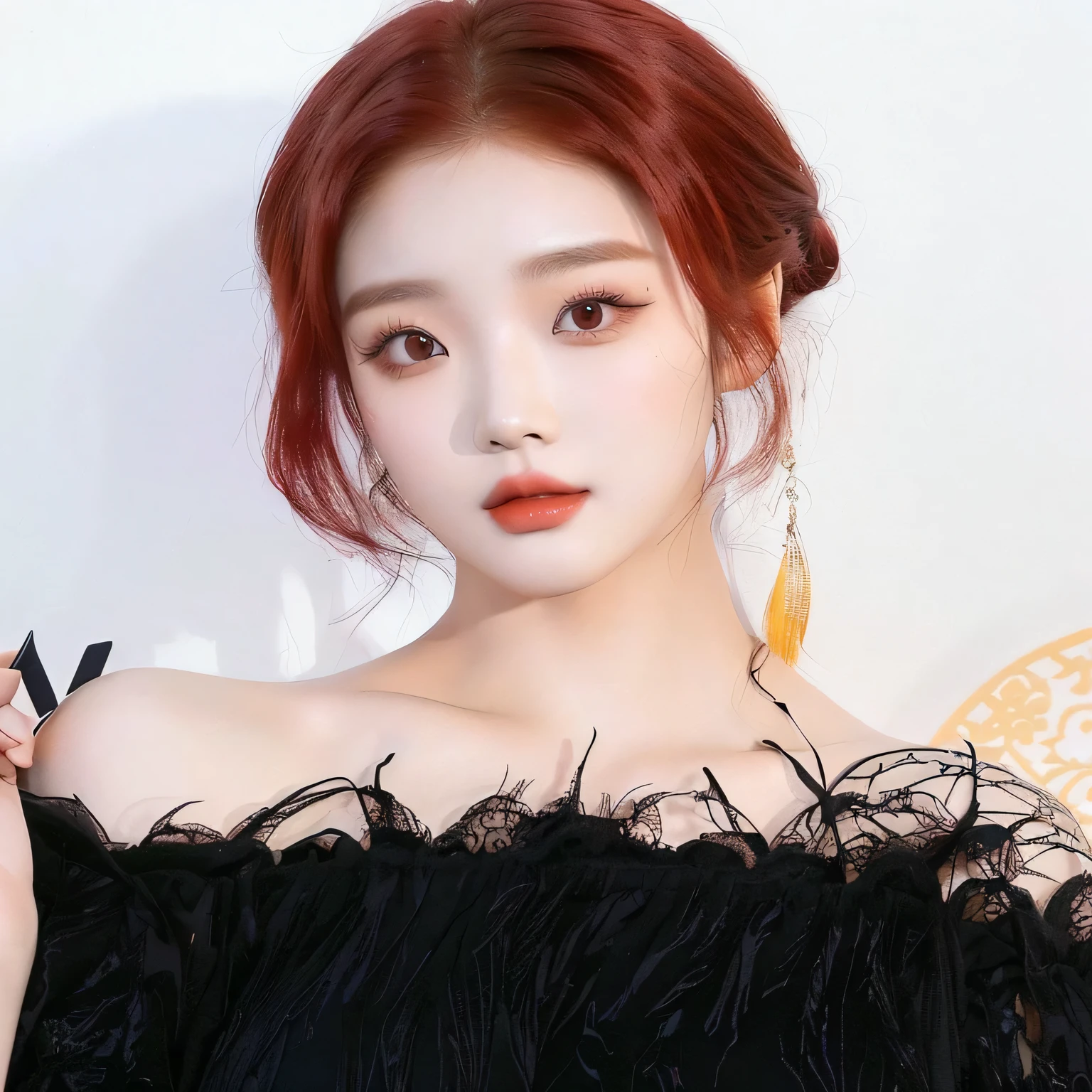 Araffed Asian woman with red hair and black dress posing for a photo., Jinyoung Shin, South Korean popular makeup, popular korean makeup, heonhwa choe, lee ji-eun, Lee Ji Eun, Jaeyeon Nam, parque me, Hwang Se - En, Korean artist, beautiful south korean woman, ruan jia beautiful!