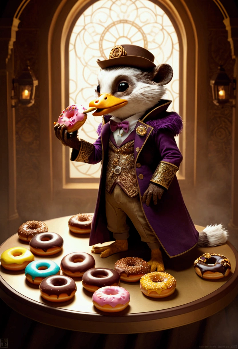 Eating Donuts, by Brian Kesinger, full body, cinematic still, (best quality, masterpiece, photorealistic), very aesthetic, perfect composition, intricate details, ultra-detailed, vivid colors