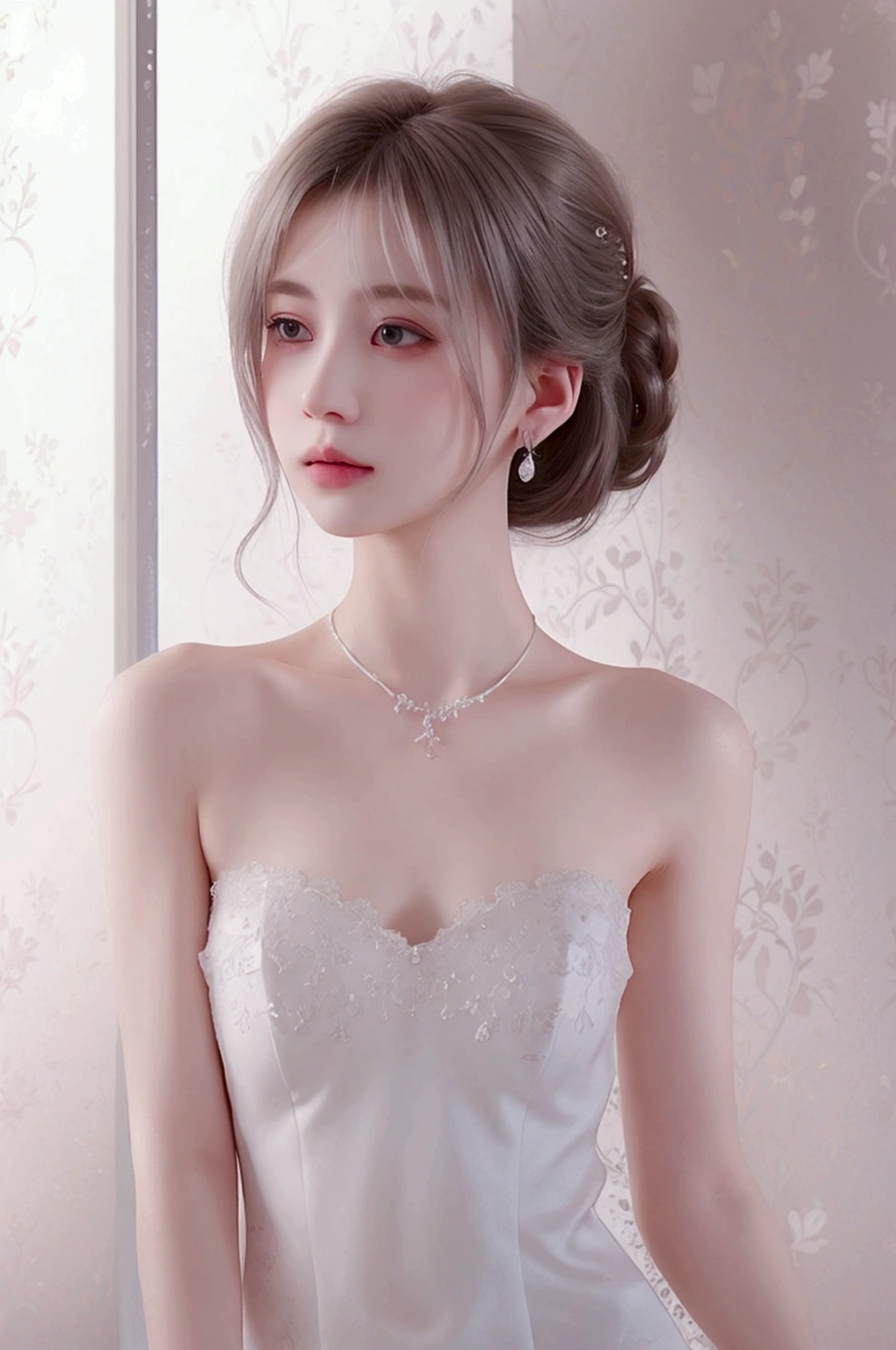 White lace thong, (((very elegant and beautiful, perfect details, Super detailed))), whole body, The most meticulous girl, writing border depth, 美しく詳細なwhole body, thin legs, 1 girl, 30 years old, very short hair, spiky hair, gray and silver hair, beautiful fine hair, perfect face, Expressionless, Beautiful and delicate deep eyes, open your mouth slightly, slender arms and hands, pale skin, earrings, Beautiful and gorgeous necklace, Colored background, HD Background, Blurred background, Very delicate and beautiful, masterpiece, (((best quality, Very beautiful 8K CG wallpaper))), (((Stylish hairstyle))), (Inside the room,Stylish interior,window),
information