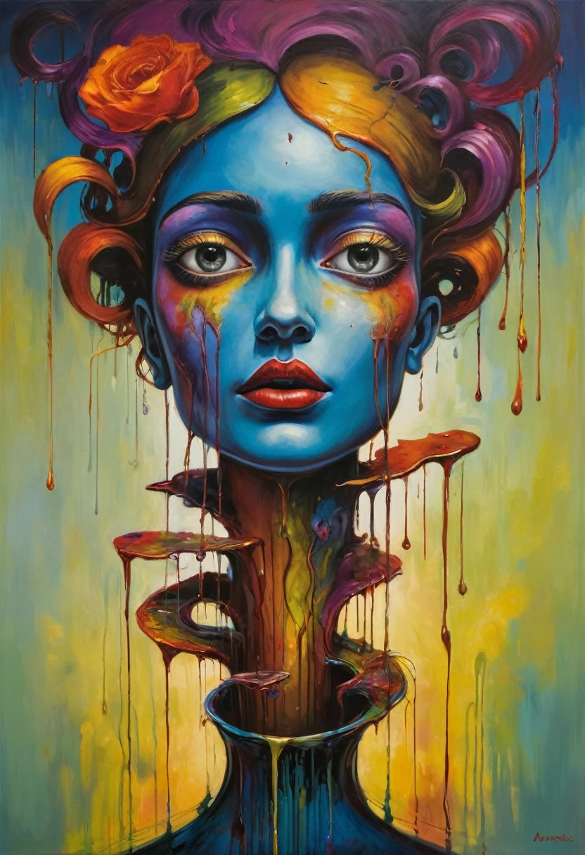 (Artistic Masterpiece of Romantic Life) ( (Themed Art of Life) ( (Conceptual Art) (NFT Exclusive) (Fauvism Work) ()”) Where visual poetry transcends traditional boundaries and embraces the dynamic interplay between creativity and technology Takes),dripping paint,darkart,style, in the style of esao andrews