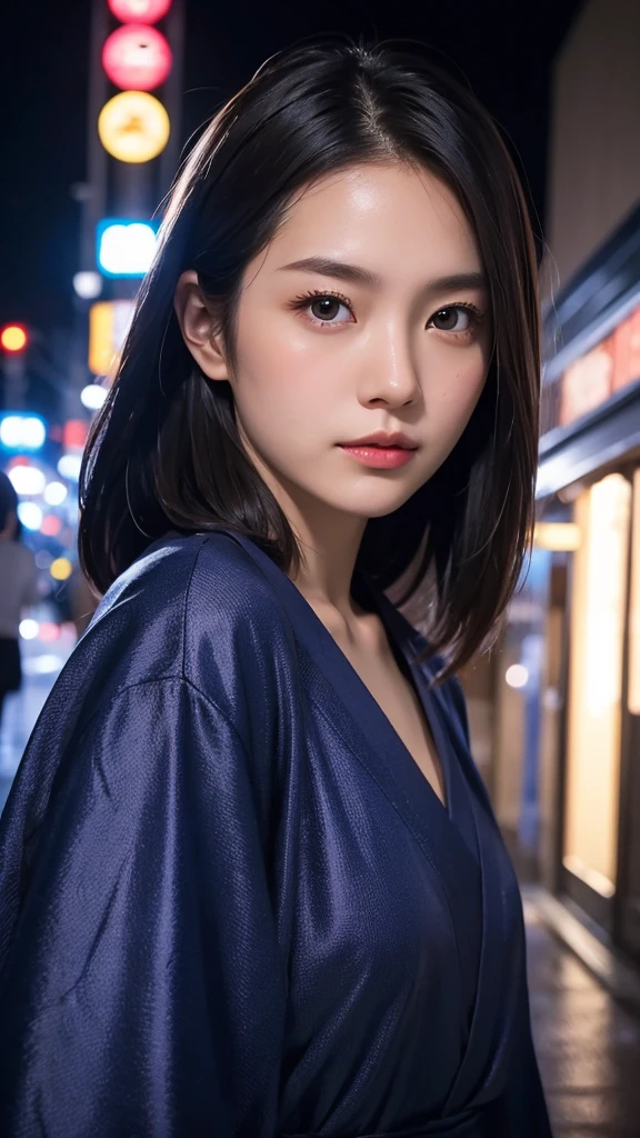 Japanese women、Clothes that do not expose skin、Close-up of face、Night view