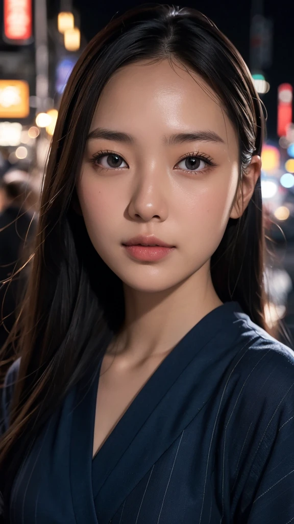 Japanese women、Clothes that do not expose skin、Close-up of face、Night view