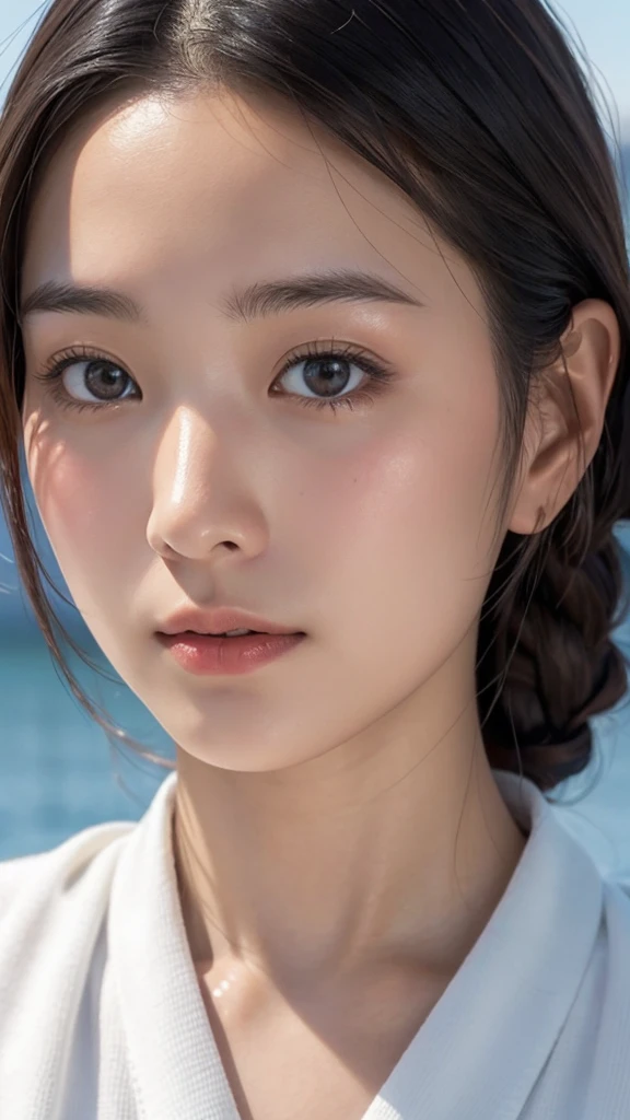Japanese women、Clothes that do not expose skin、Close-up of face、lake