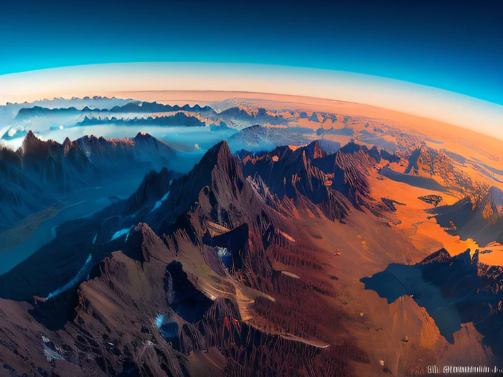 A land of legendary wealth.Fantasy、Dragon Quest style images、The Earth from the Sky、4K,Ultra high definition、evening