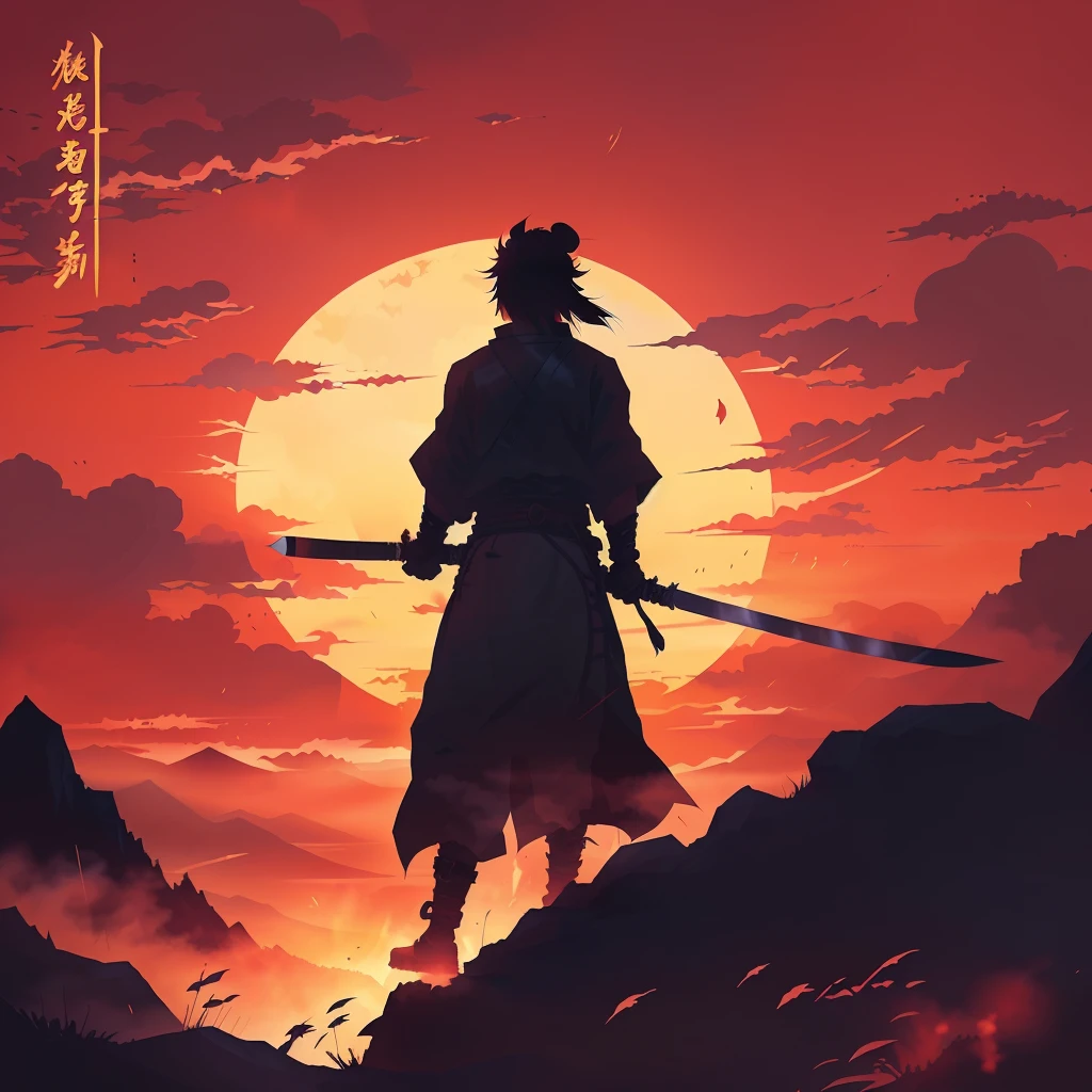 Samurai anime style illustration, standing on a hill with a sword, inspired by Kano Hogai, The Samurai Man, tramp, cool anime 8k, full body All, Demon Slayer art style, Ian J., anime epic work of art, All, Makoto Shinkai, Sengoku - artistic style of the era