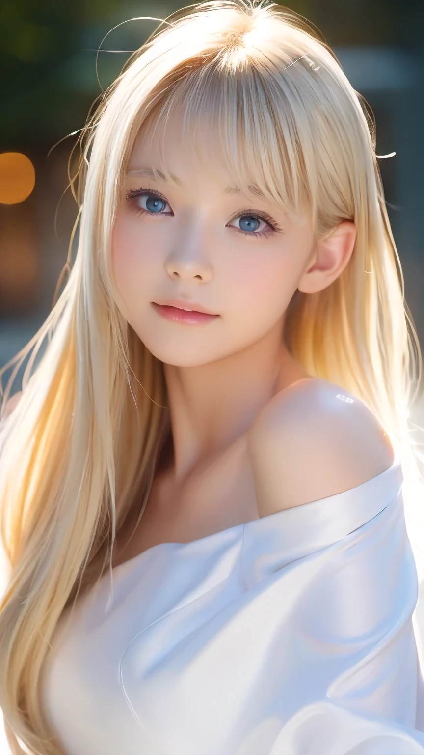 8k,Highest quality,The real picture,Intricate details,超A high resolution,Depth Field,Masseter muscle area,Natural soft light,Professional Lighting,One 15-year-old girl,(cute:1.2),(Gothic Fashion),Bright expression,Young shiny glossy white glossy skin,The ultimate beauty,The ultimate beautiful blonde girl,The most beautiful platinum blonde hair in the world,Shiny light blonde hair,Long silky blonde hair,Shiny beautiful bangs,Sparkling, clear, attractive, very bright cream white ice blue eyes,Very beautiful, lovely, cute1, beautiful blonde girl with a baby face、Blond hair blowing in the wind、Off the shoulder、Small Face Beauty、Round face、Cheek highlighter