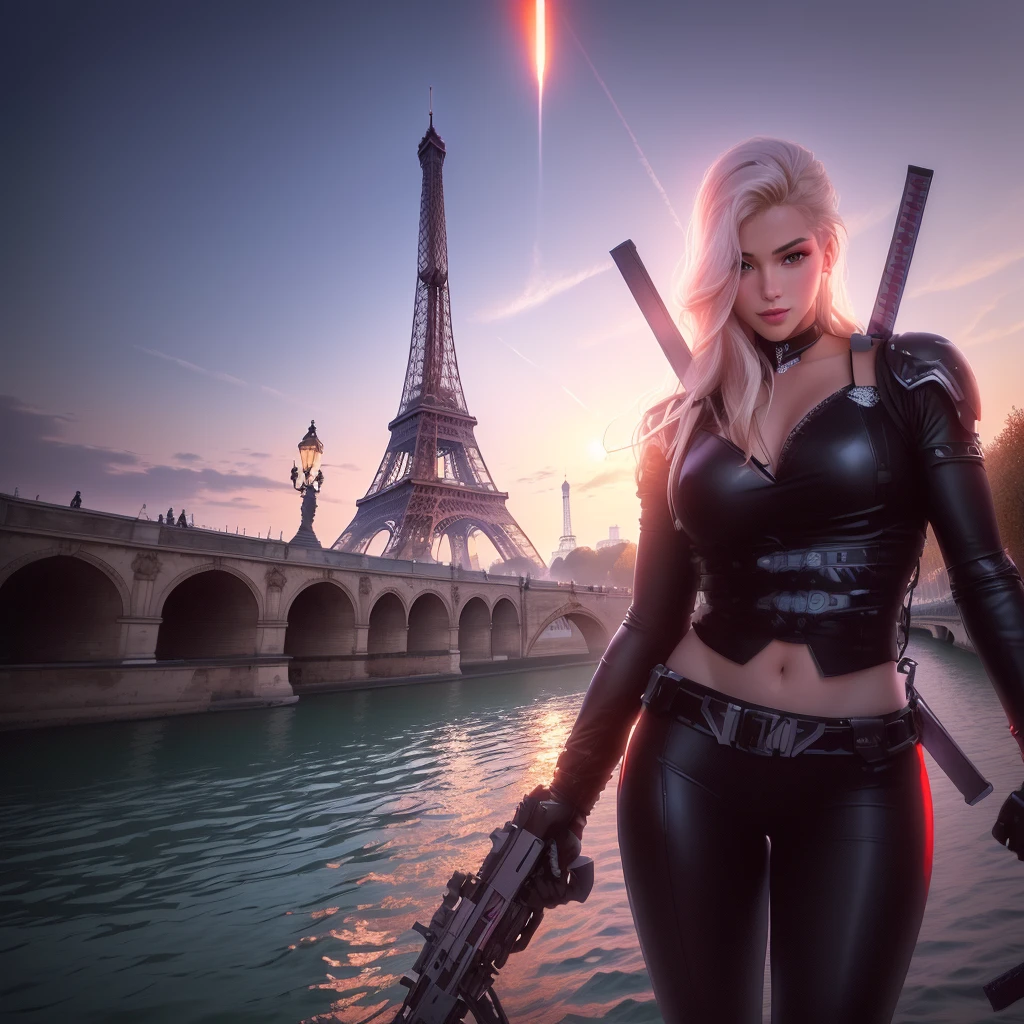 With the Seine River and the Eiffel Tower in Paris in the background，Olympic flag in the picture，2024, summer, Paris Olympics footage, Official Art, poster ; Official Artwork, game promotional poster